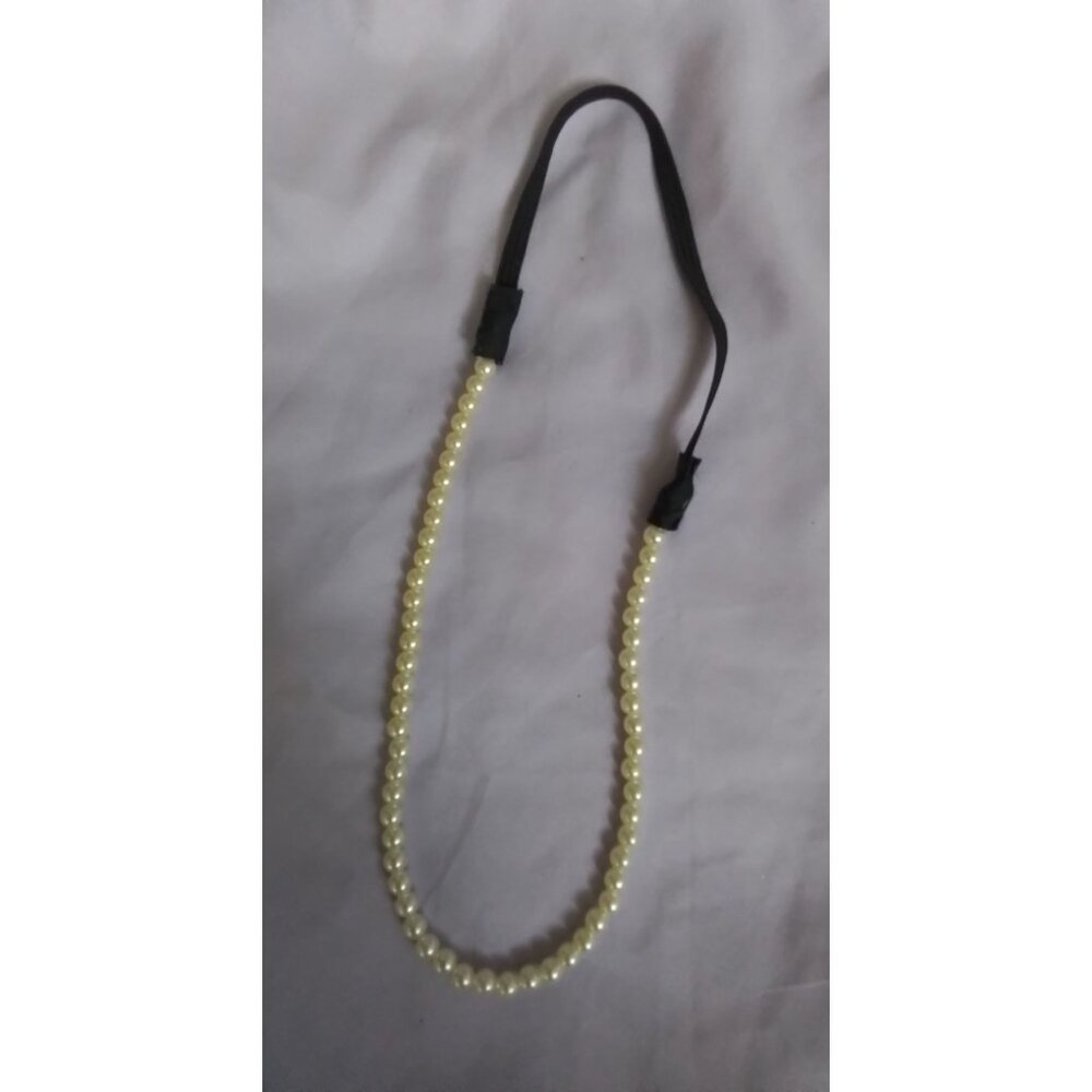 Elegant Pearl Beaded Headband With Elastic Strap Vintage
